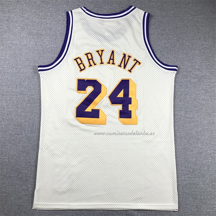 Camiseta Los Angeles Lakers Kobe Bryant NO 24 Mitchell & Ness Chainstitch Crema